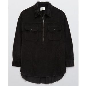 OFFLINE by Aerie Oversized Corduroy Quarter Zip Shirt // Medium // Charcoal Grey